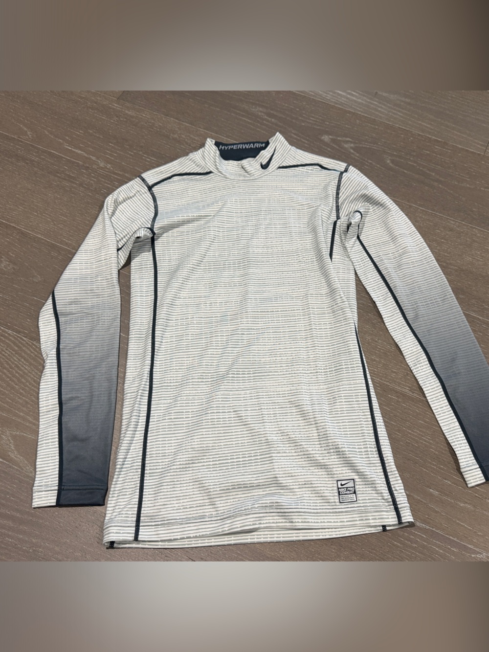 Nike White and Black Gradient Compression Hyperwarm Long Sleeve Top